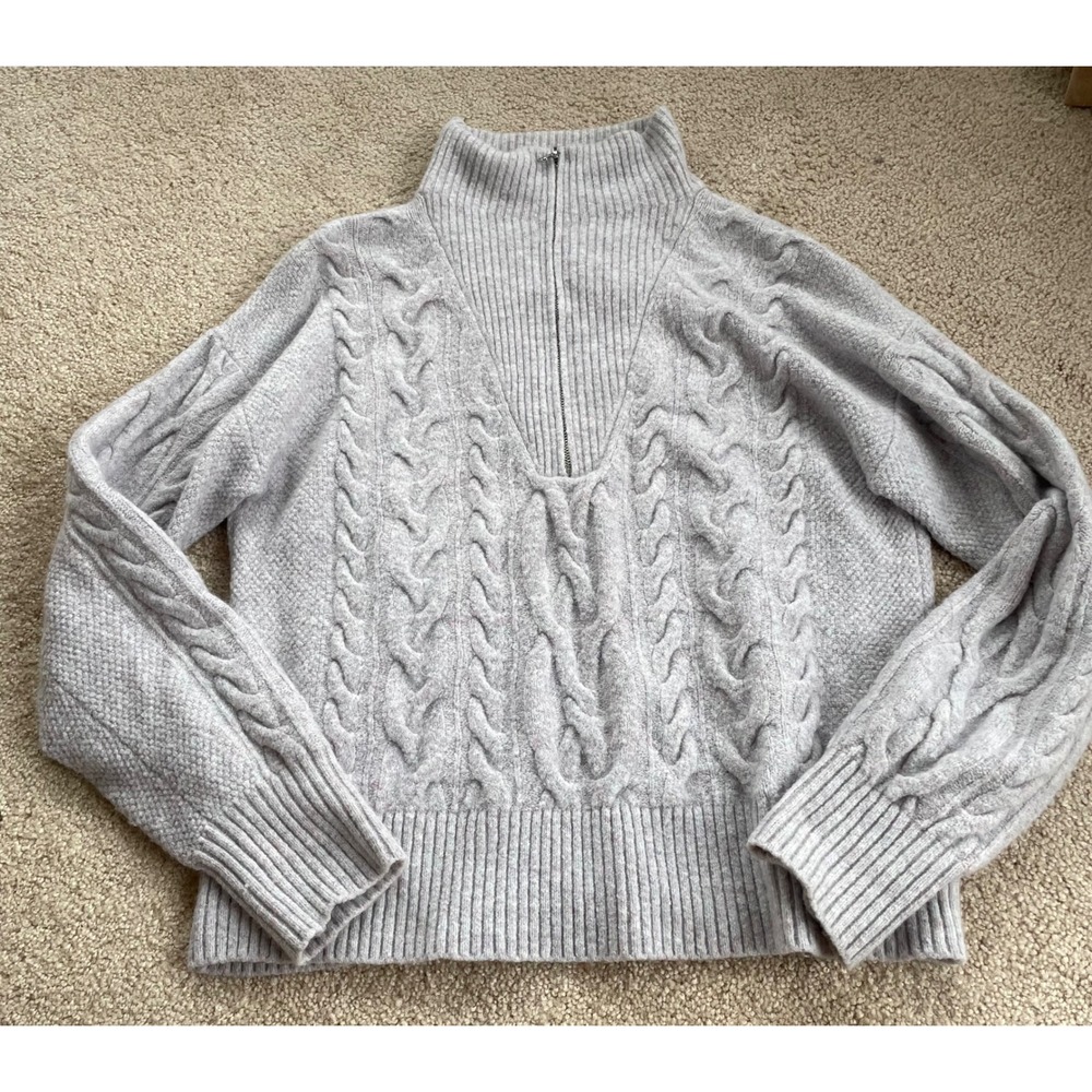 J.Crew Womens Gray Cable Knit Quarter Zip Sweater Merino Wool Alpaca Blend